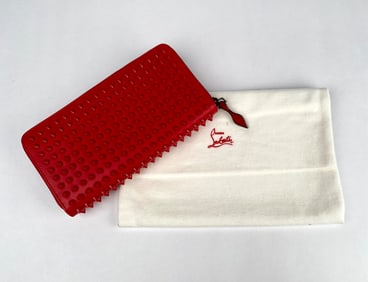 Christian Louboutin Red Spiked Leather Wallet with Dust Bag