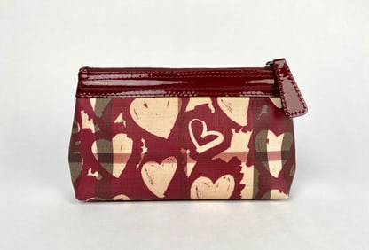 Burberry Nova Check-Print Canvas and Patent Leather Pouch