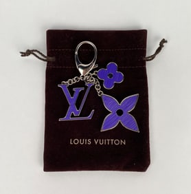 Louis Vuitton Purple Enamel Key Chain with Logo and Flower Charms