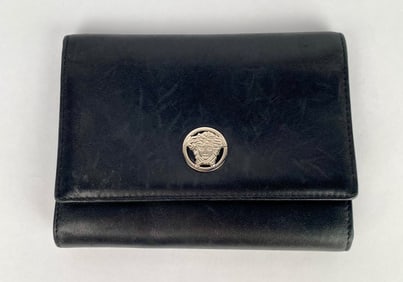Black Gianni Versace Leather Wallet with Medusa Logo