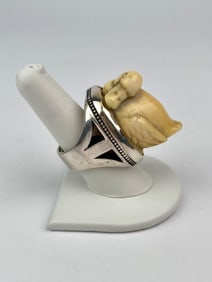 Sterling Silver Ring with Carved Bone Duck Figure