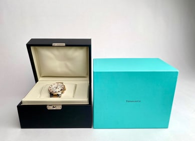 Tiffany & Co. Atlas Stainless Steel and 18K Rose Gold Watch with Box