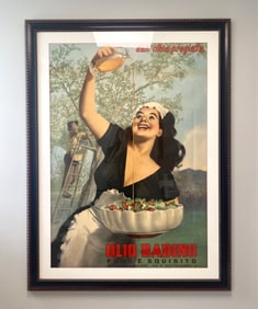 Huge Framed Olio Radino Italian Advertising Poster, Signed