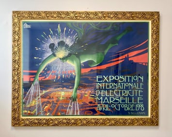 D. Dellepiane Exposition Internationale dElectricite, Marseille 1908 Framed Large Lithograph