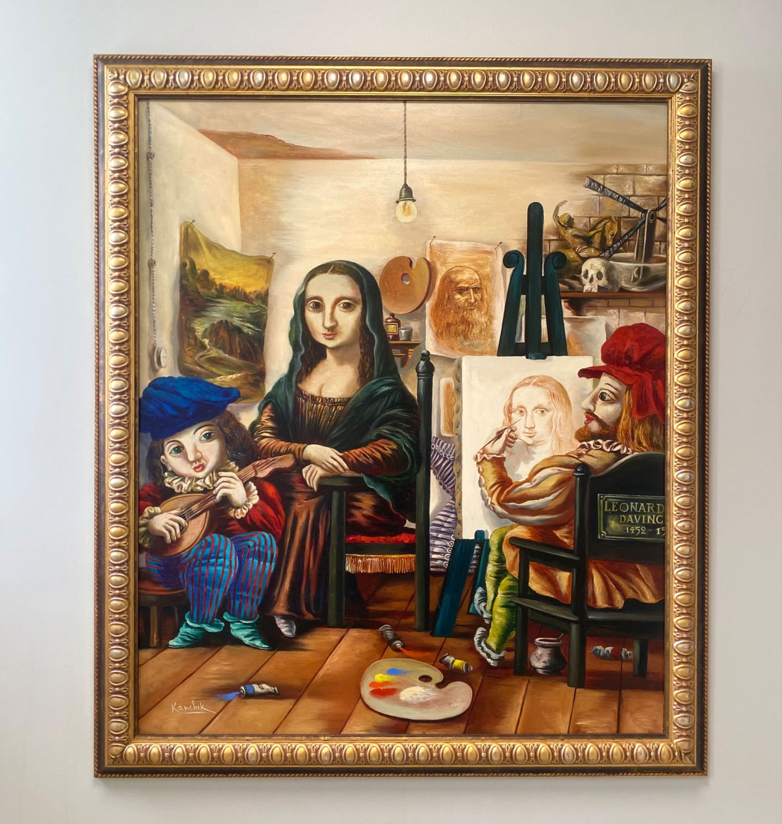 Large Oil Painting on Canvas in Gold Frame, Signed Kanchik (1 of 9)