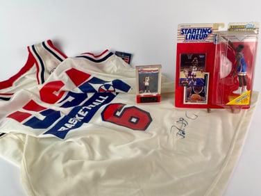 Patrick Ewing USA Basketball Set Including Signed Jersey, Signed Card, and Action Figure