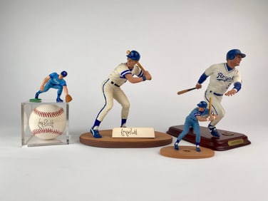 George Brett Signed Baseball and Figurines Set