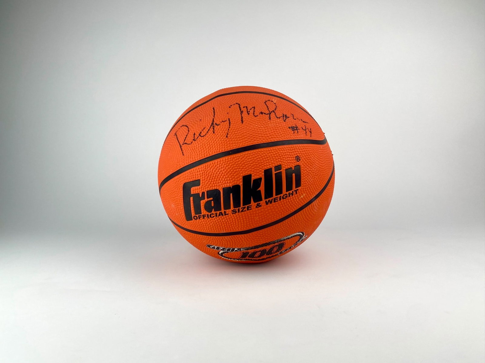 Basketball Signed by Rick Mahorn, #44: Franklin official size and weight rubber basketball signed by former NBA power forward and Detroit Pistons "Bad Boy" Rick Mahorn. His signature, in black marker, and his number #44 appears clearly on 