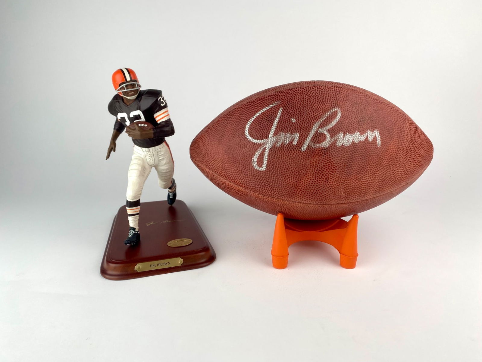 Jim Brown Signed NFL Football and Danbury Mint Figurine Set (1 of 12)