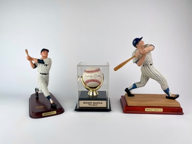 Mickey Mantle Autographed Baseball with Two Limited Edition Figurines