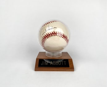 Autographed Jim Abbott Rawlings Baseball with Display Case