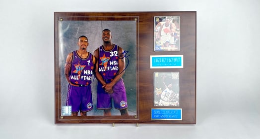Anfernee Hardaway and Shaquille ONeal NBA All-Stars Display with Autographed Photo and Cards