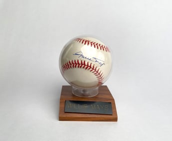 Willie Mays Signed Baseball with Display Stand
