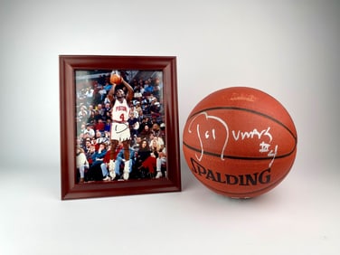 Joe Dumars Signed Basketball and Framed Photo Set