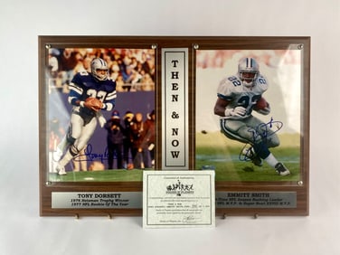 Signed Limited Edition Then & Now Plaque Featuring Tony Dorsett and Emmitt Smith (COA)