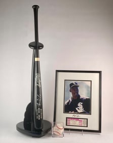 Michael Jordan Signed Baseball, Signed Bat and Framed Photo Display Set