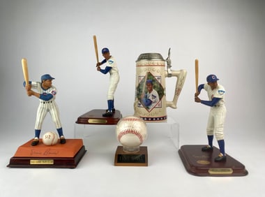 Ernie Banks Autographed Baseball with Three Figurines and Commemorative Stein