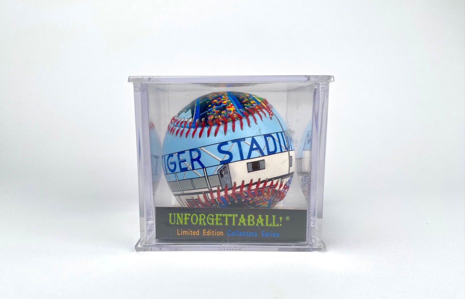 Unforgettaball! Tiger Stadium Limited Edition Baseball with COA: Unforgettaball collectible baseball featuring a hand-designed depiction of Tiger Stadium. Designed by Emily M. Wolfson, the baseball is part of a limited edition series as noted on the included Certif