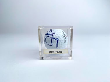 Steve Young Signed Golf Ball in Display Case