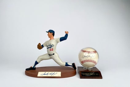 Sandy Koufax Autographed Salvino Figurine and Baseball Display