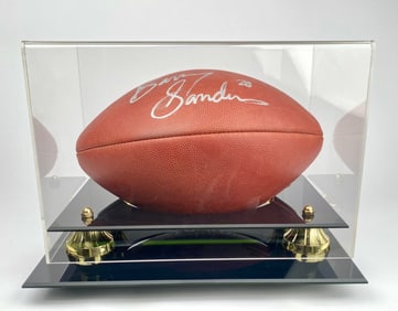 Wilson NFL Football Signed by Barry Sanders with Display Case