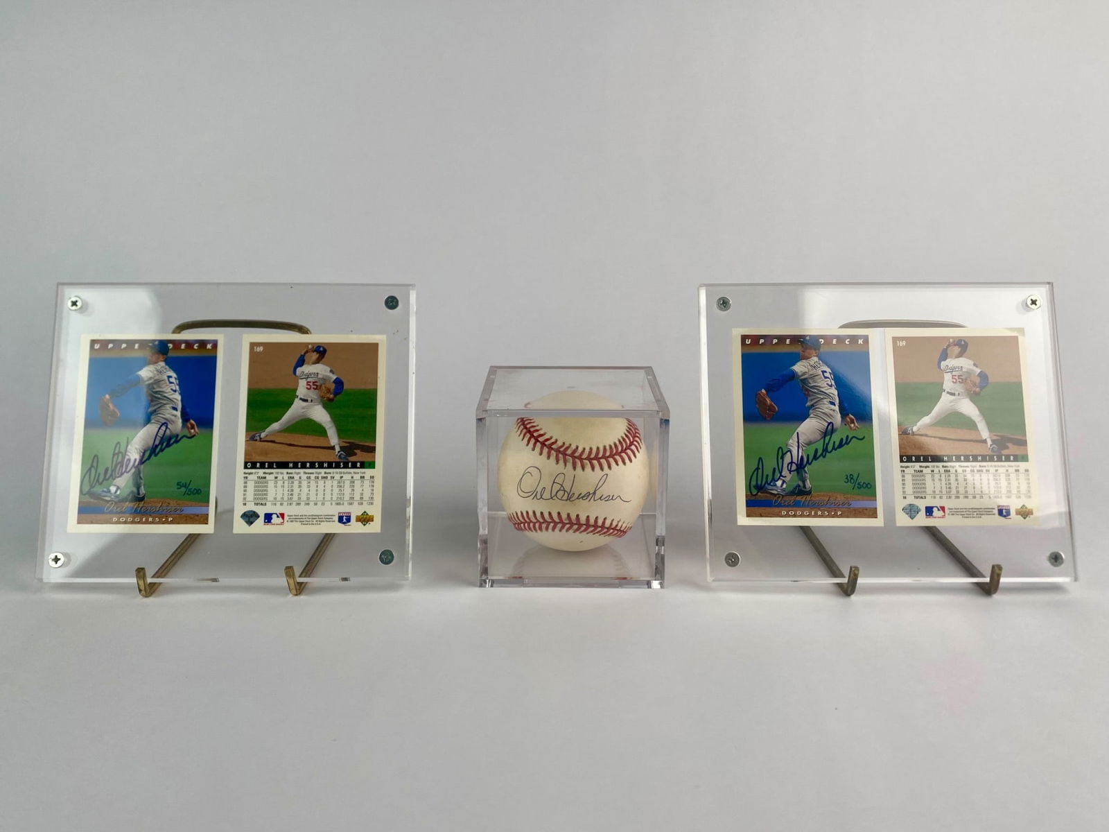 Orel Hershiser Signed Baseball and Upper Deck Card Set (1 of 12)