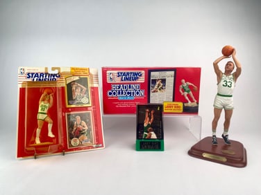 Larry Bird Signed Card, Figurine and Starting Lineup Set