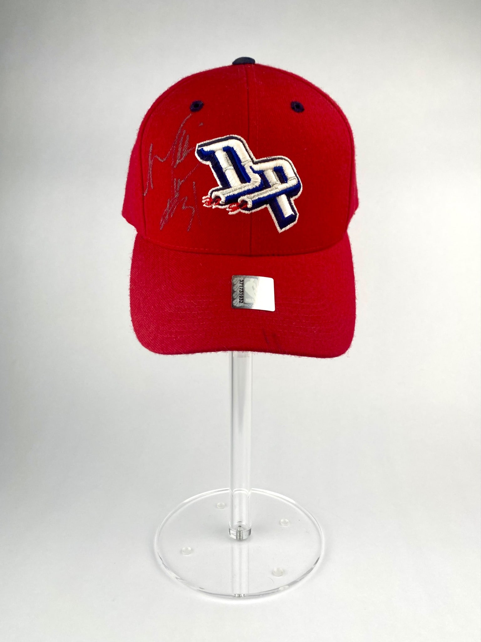 Detroit Pistons Red DP Logo Cap Signed by Mikki Moore (1 of 12)