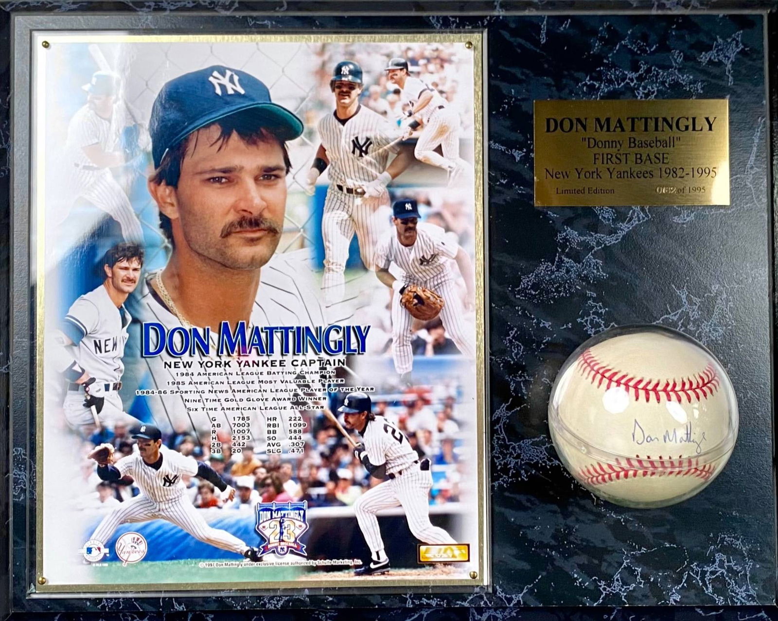 Don Mattingly Signed Baseball and Plaque Display, Limited Edition (1 of 4)