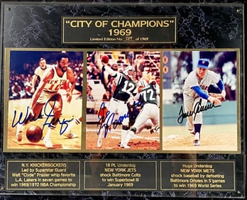 City of Champions 1969 Plaque with Three Signed Photos