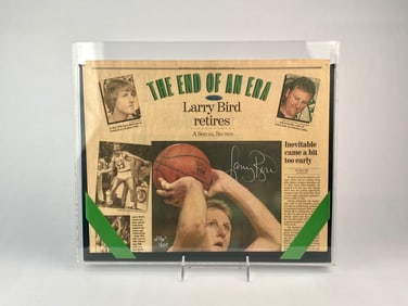 Larry Bird Signed The End of an Era Retirement Newspaper (1992)
