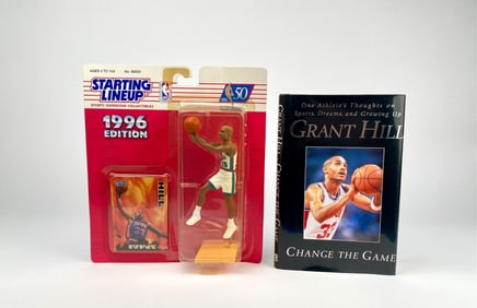 Grant Hill Autographed "Change the Game" Hardcover and 1996 Starting Lineup Figure