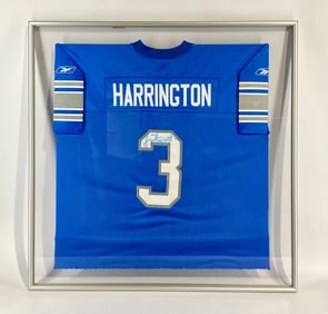Joey Harrington Signed Detroit Lions Jersey in Display Frame
