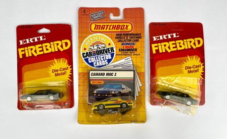 3 Die-Cast Model Cars: 1 Matchbox Camaro IROC Z and 2 ERTL Firebird