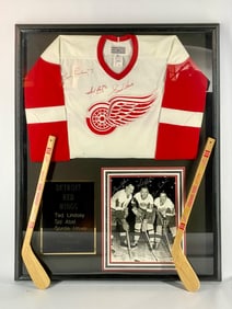Detroit Red Wings Production Line Howe, Lindsay and Abel Signed Jersey and Photograph