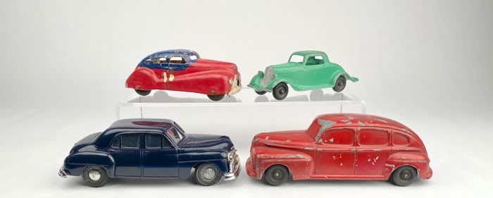 Four Vintage Die-Cast Cars, Various Makers and Designs