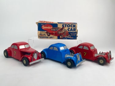 Lot of Three Saunders Stock Car Friction Toys with Original Box