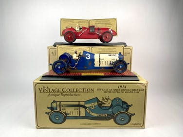 Set of Two Enesco The Vintage Collection Die-Cast Antique Replica Race Cars with