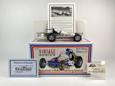 Parnelli Jones Signed Business Card with 1:18 Scale Agajanians Willard Battery Special