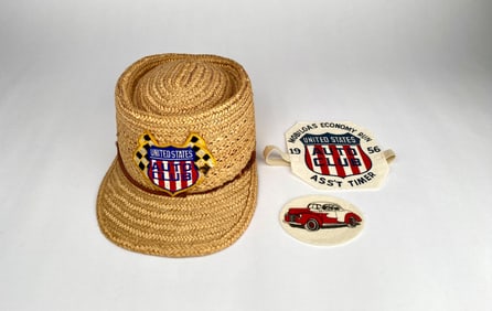 United States Auto Club Straw Hat With 1956 Mobilgas Economy Run Memorabilia