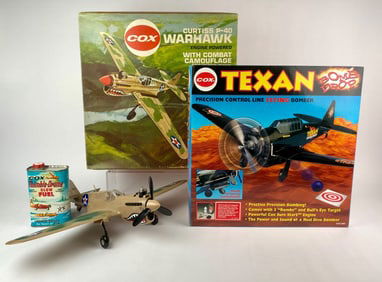 Cox Control Line Model Airplane Set Curtiss P-40 Warhawk, Texan Bomb Drop, and