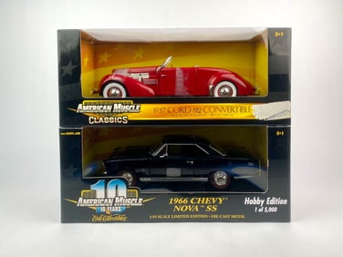 Set of Two Ertl American Made 1:18 Scale Die-Cast Cars 1937 Cord 812 Convertible & 1966