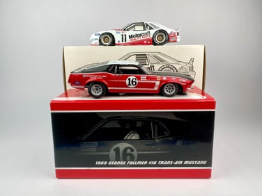 1:18 Scale Ford Mustang Die-Cast Racing Car Pair- 1969 Trans-Am Mustang & 1986 Motorcraft Mustang