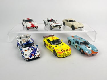 Set of Six 1:43 Scale Die-Cast Racing Cars- Toyota, Porsche, Dodge, and Ford