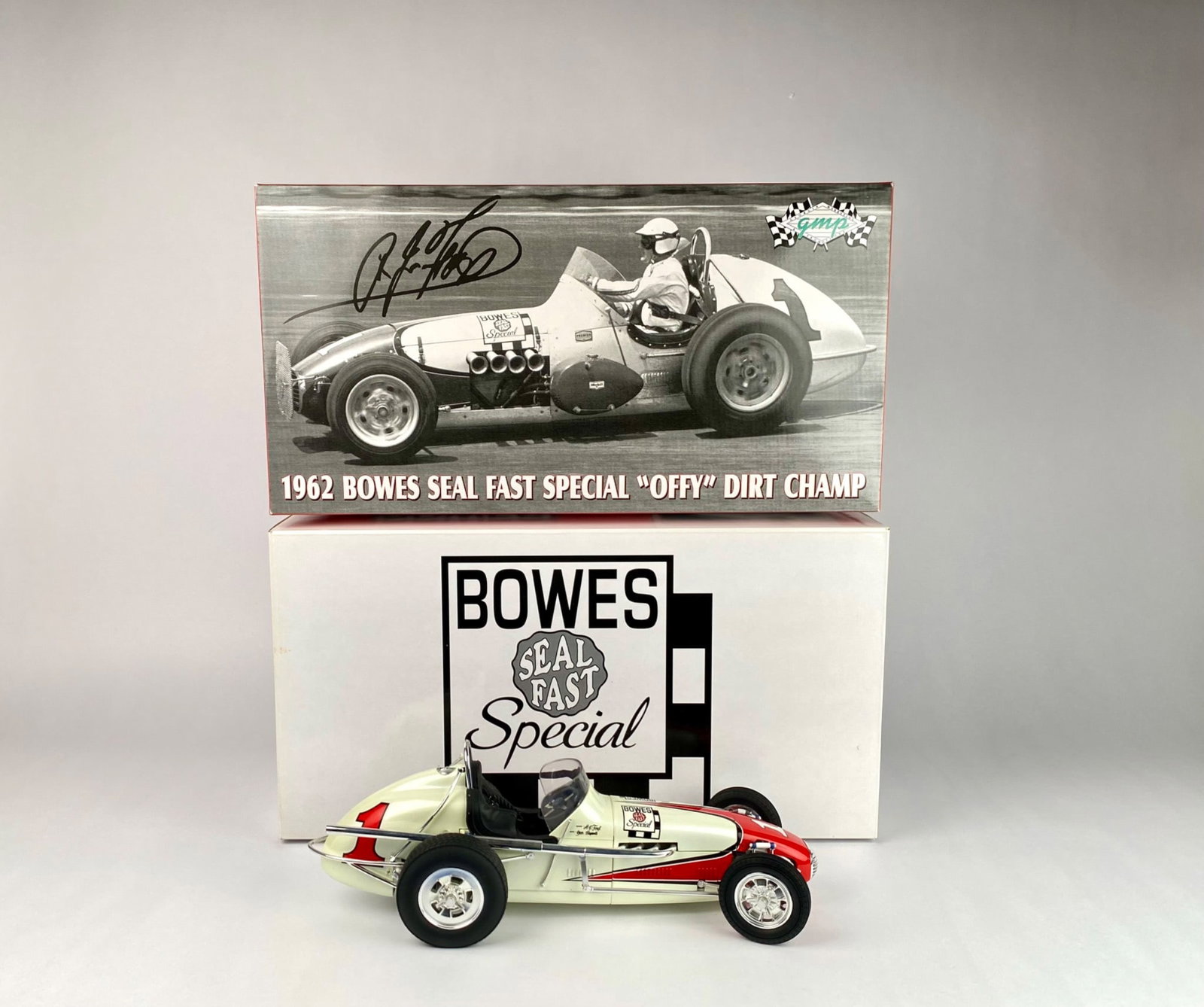 1962 Bowes Seal Fast Special "Offy" 1:12 Scale Limited Edition Model: 1962 Bowes Seal Fast Special Offy Dirt Champ 1:12 scale limited-edition model. Includes original packaging featuring custom artwork and background information. The model showcases intricate details, i