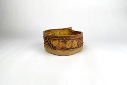 Signed Studio Pottery Textured Stoneware Bowl