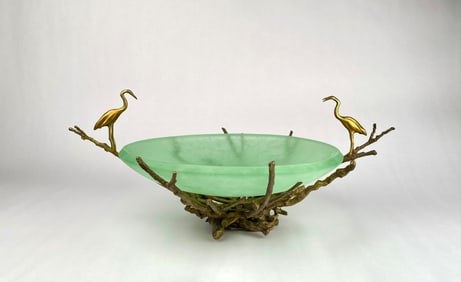 Pozycinkski Studios Bronze and Glass Crane Bowl (Signed, 49/150)