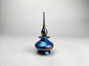 Signed Studio Iridescent Art Glass Perfume Bottle with Stopper, 2006