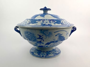 Early 19th Century Blue and White Ironstone Covered Tureen, Imperial Stone China, Stoke Works