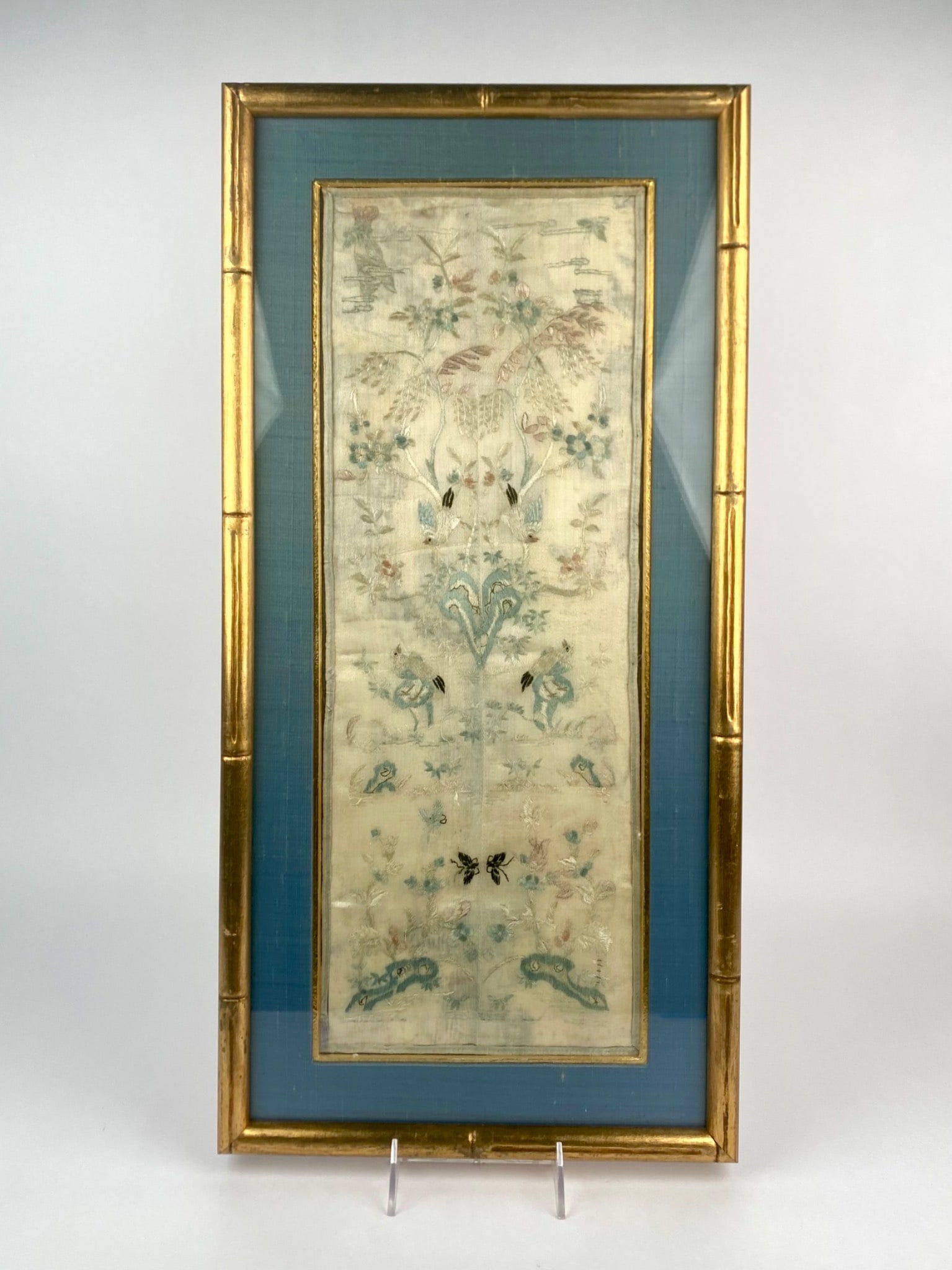 Framed Chinese Silk Embroidery Panel with Birds and Flowers (1 of 7)